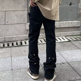 Men Jeans Casual Pants Loose Flared Straight-Leg Trousers
